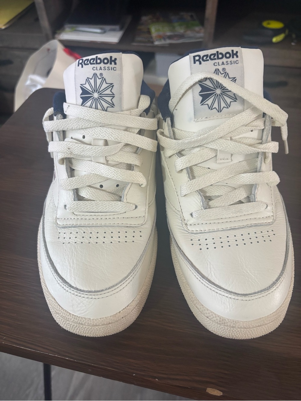 Reebok Kids White Sneakers with Navy Logo